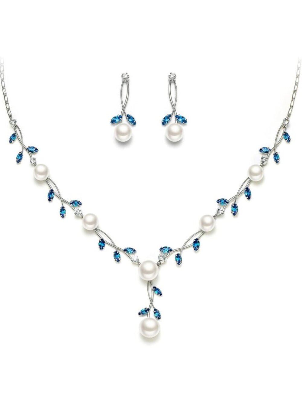 Elegant Pearl & Cubic Zirconia Leaf Vine Wedding Jewelry Set for Brides